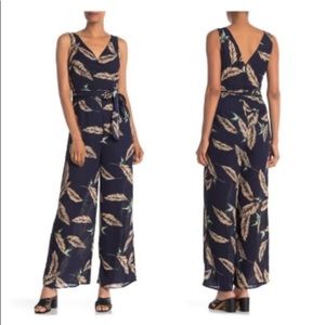One One Six Navy Floral Wrap Sleeveless Jumpsuit Size Medium